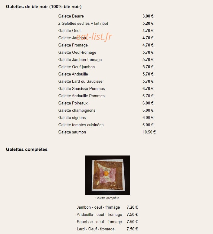 Crêperie du Bourg — carte page 1