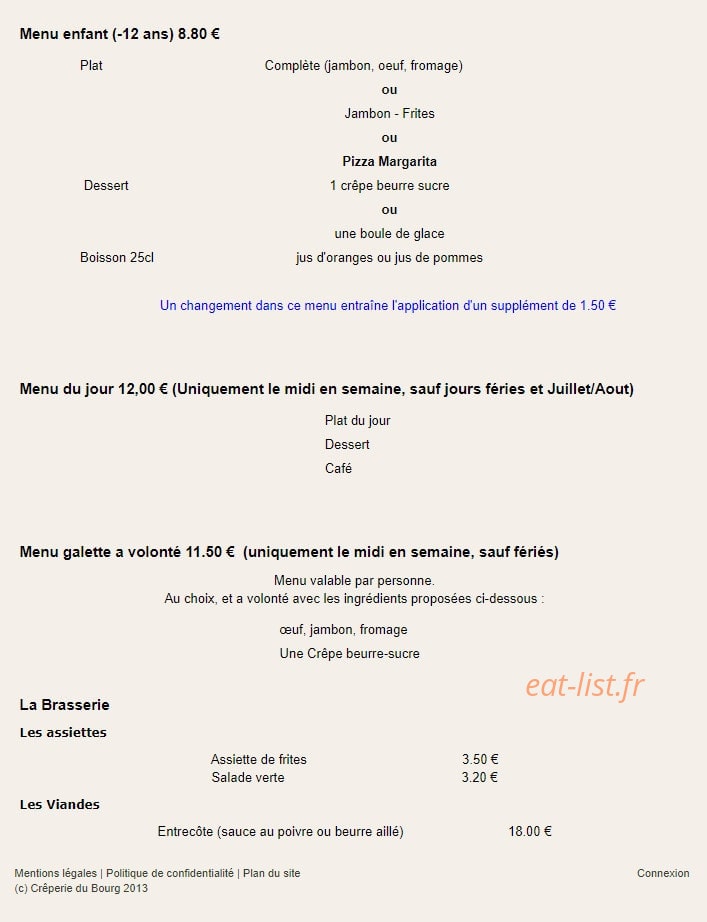 Crêperie du Bourg — carte page 7