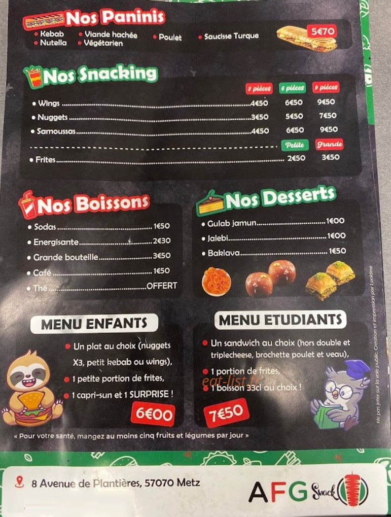 Afg Snack — carte page 2