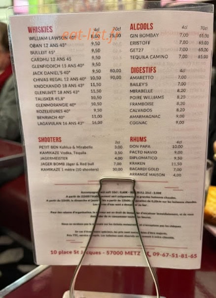 Bar Saint-Jacques — carte page 1