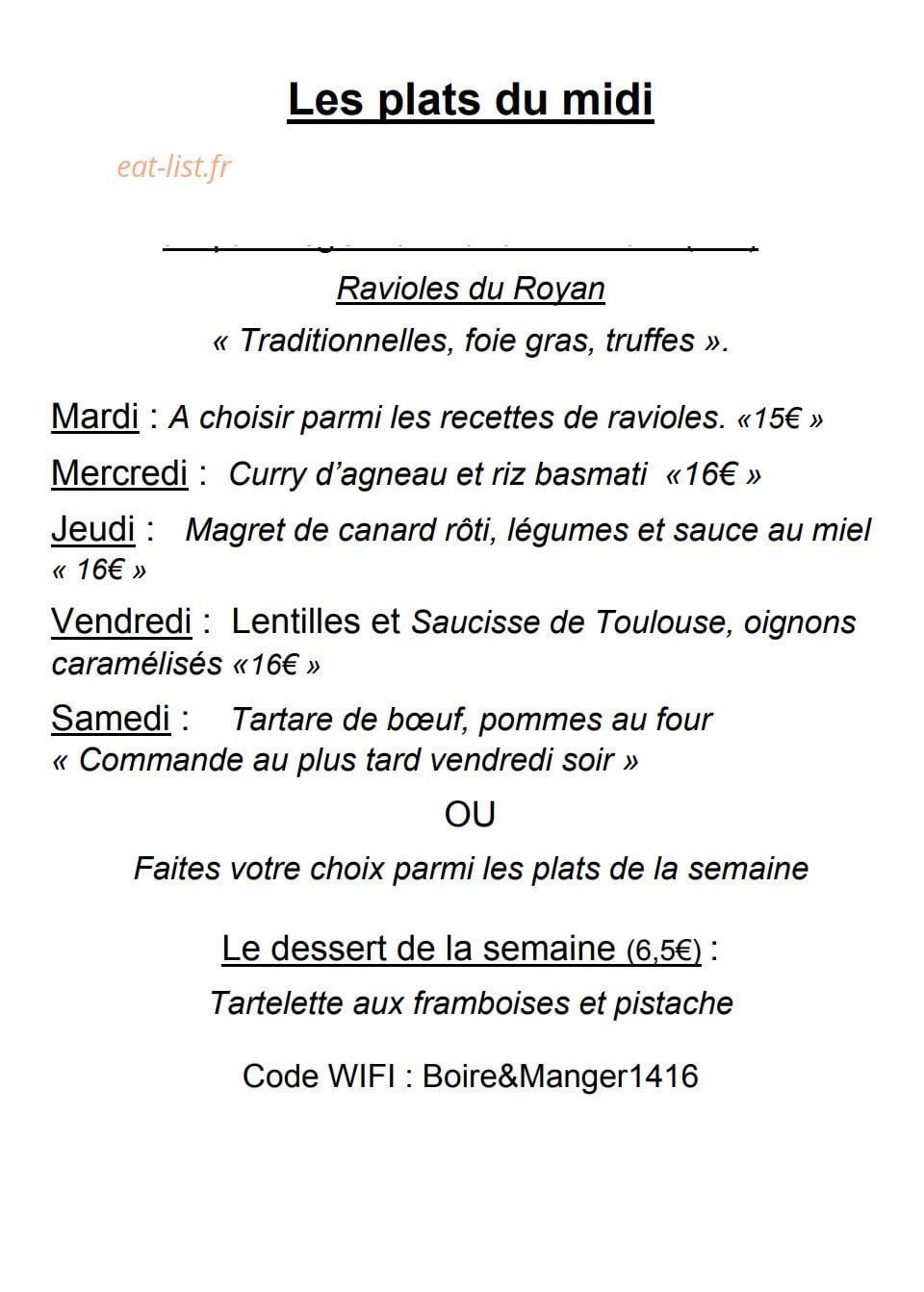 Boire & Manger — carte page 1