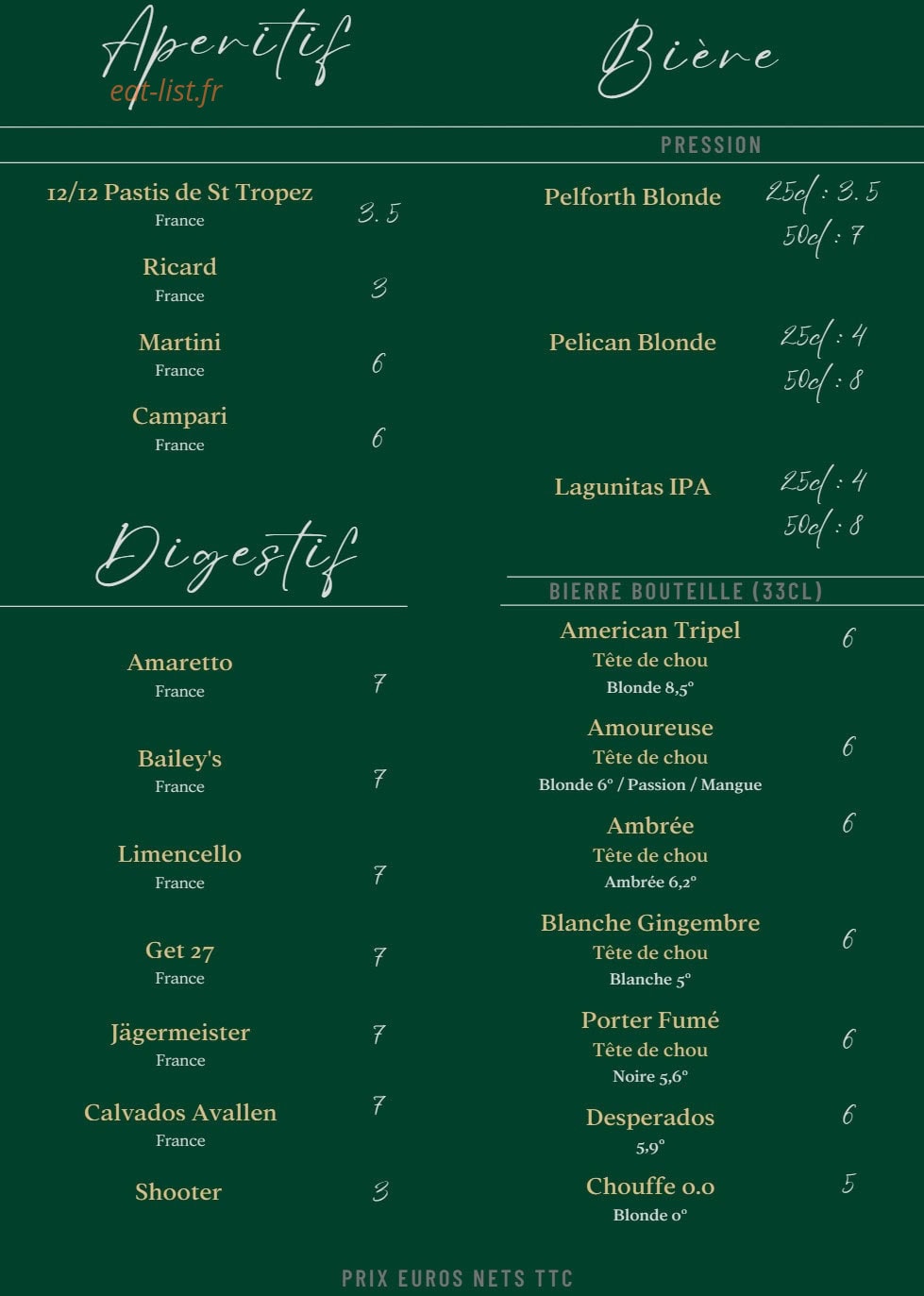 Bottle Bar — carte page 10