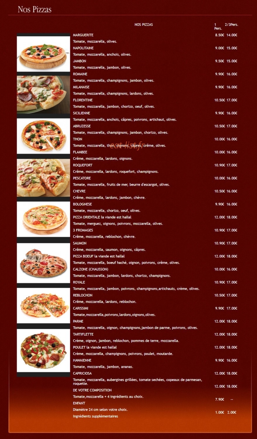 Carissimi Pizza — carte page 1
