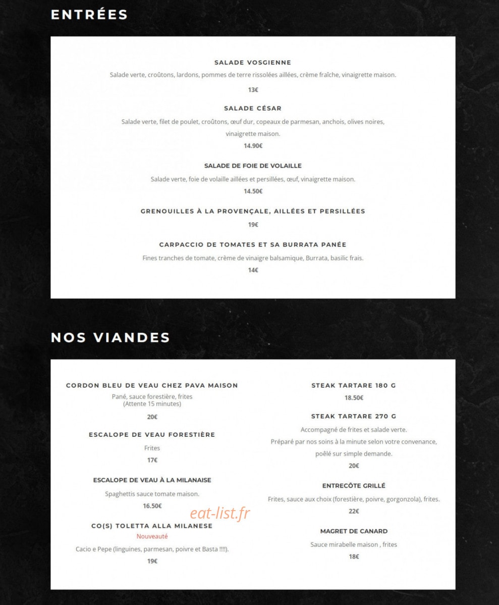Chez Pava — carte page 1