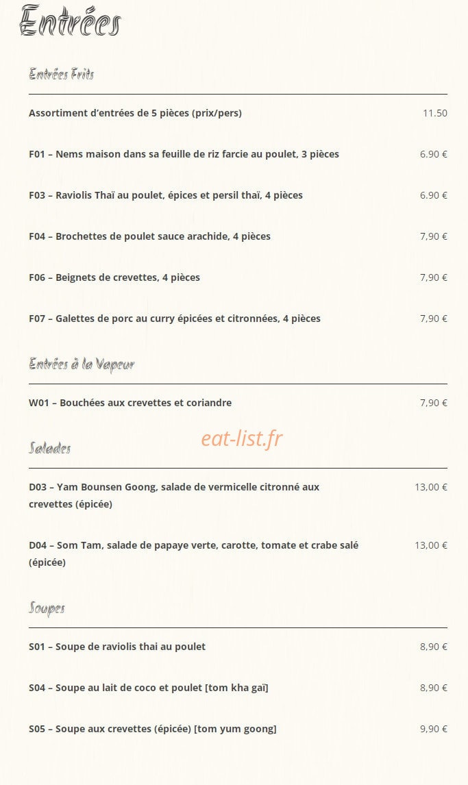 Chok Die Thai — carte page 1