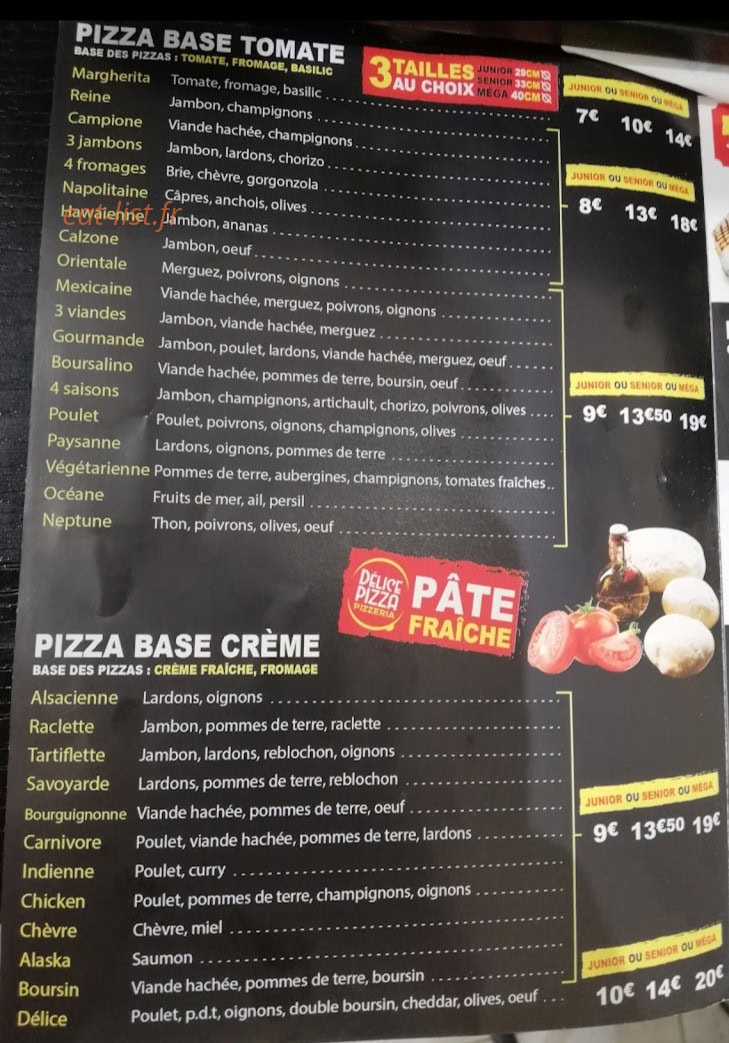 Délice pizza — carte page 1