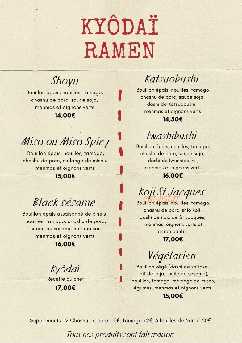 Kyôdaï Ramen — carte page 1