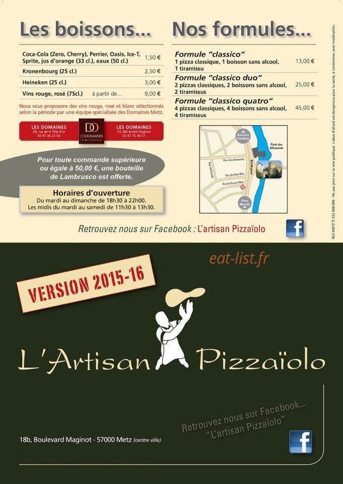 L'artisan Pizzaïolo — carte page 2