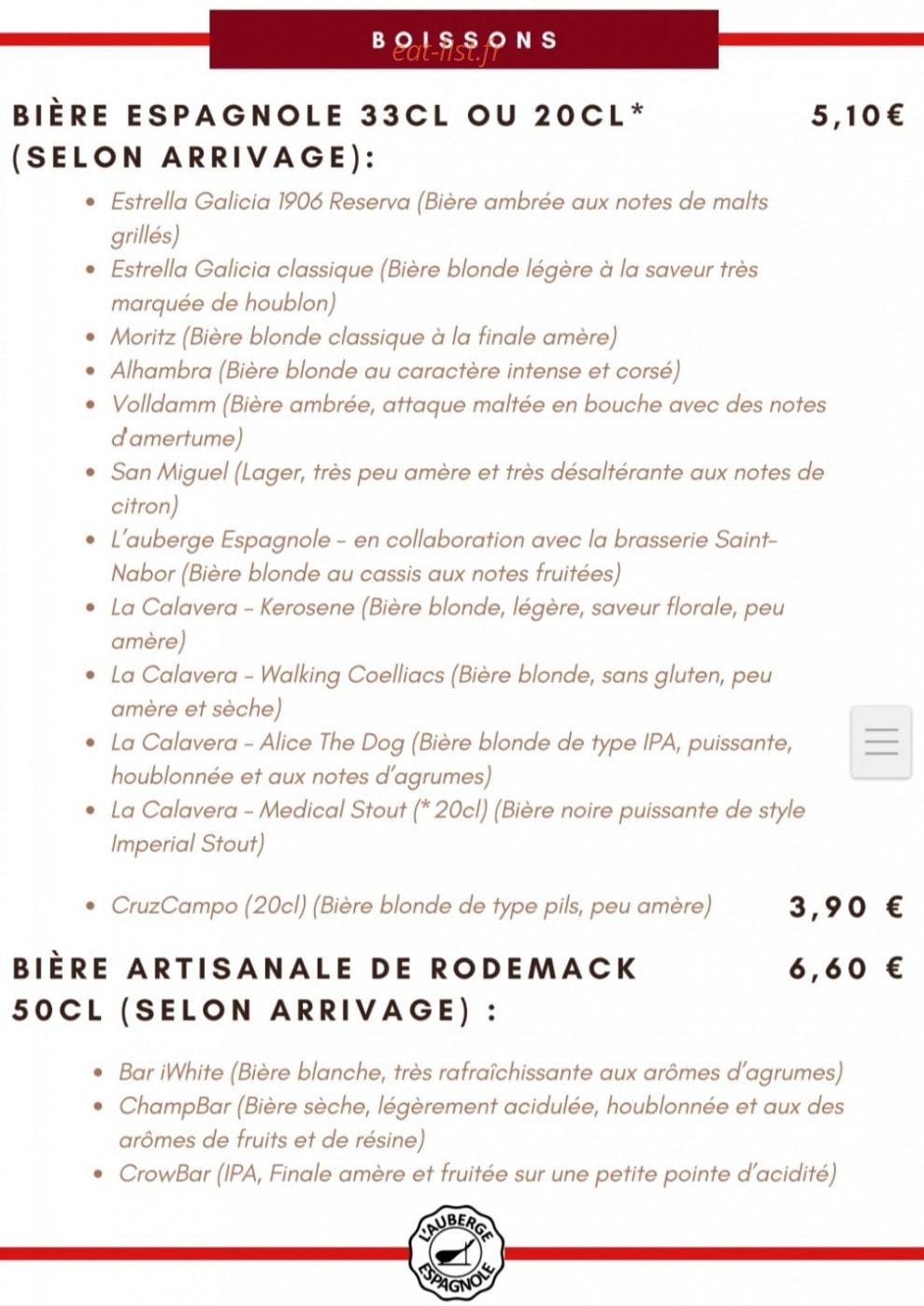 L'Auberge Espagnole — carte page 4
