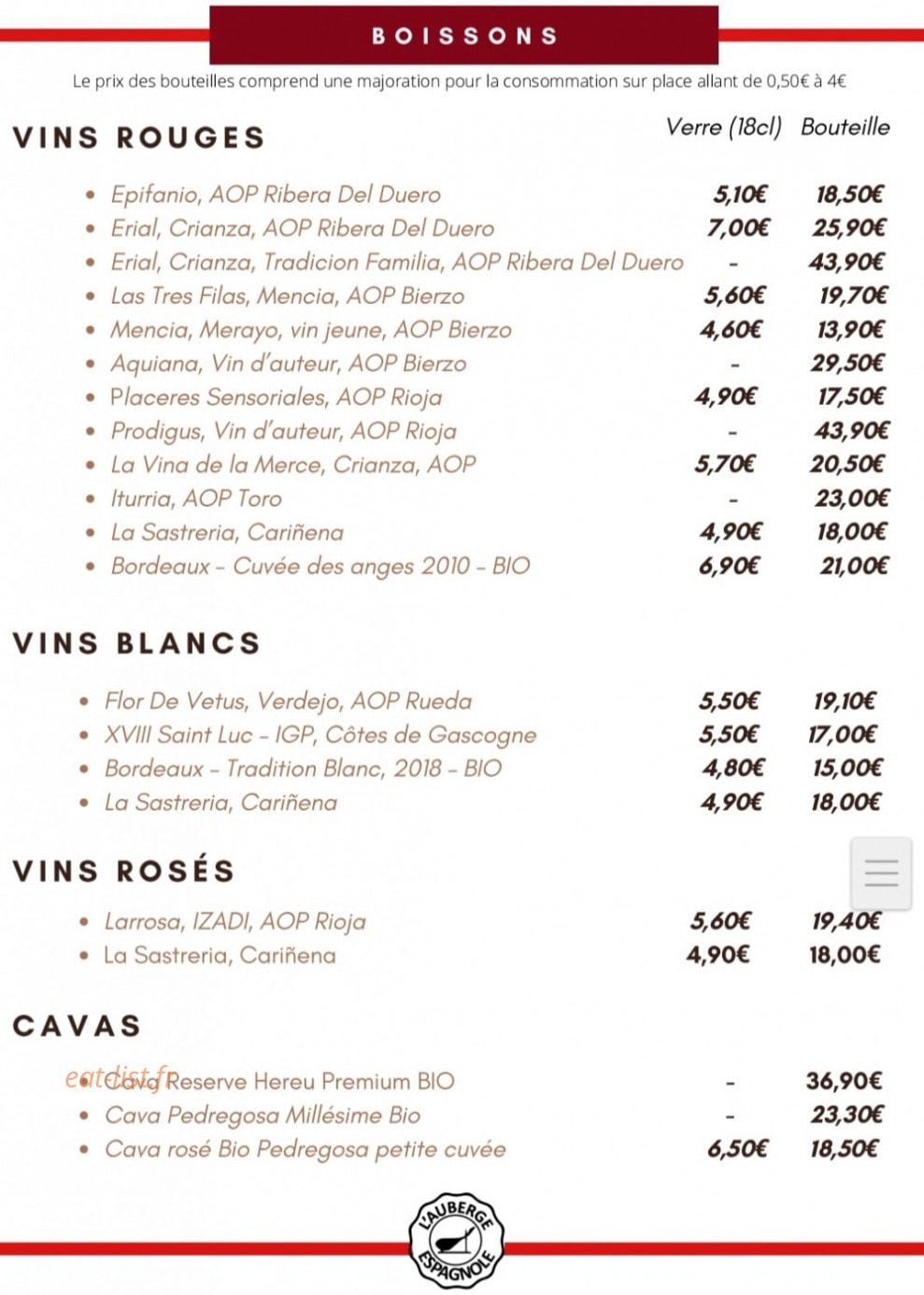 L'Auberge Espagnole — carte page 5