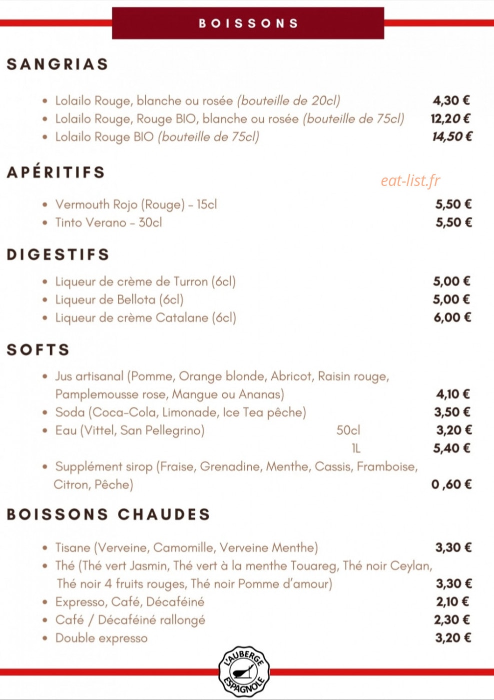 L'Auberge Espagnole — carte page 6