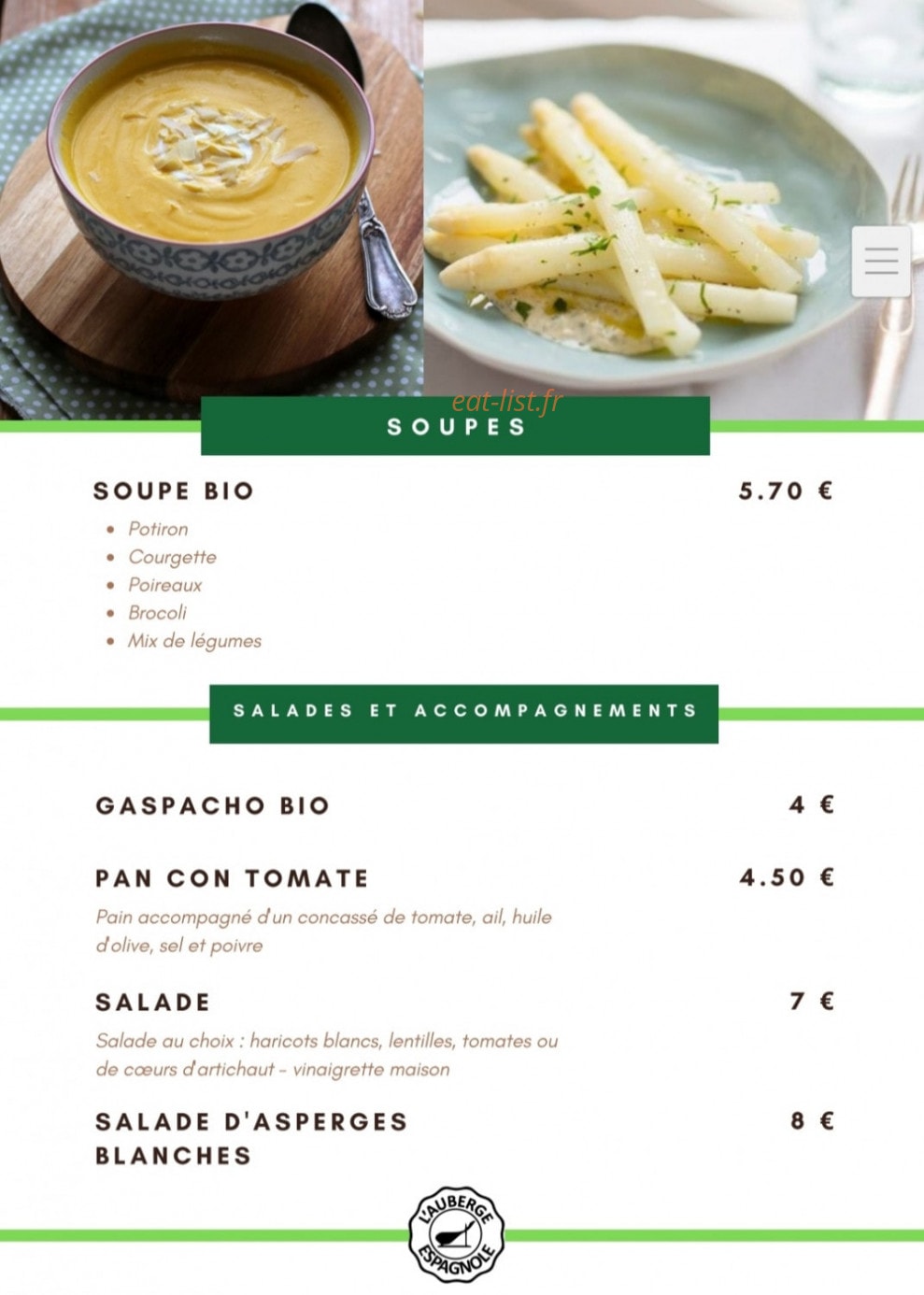 L'Auberge Espagnole — carte page 3