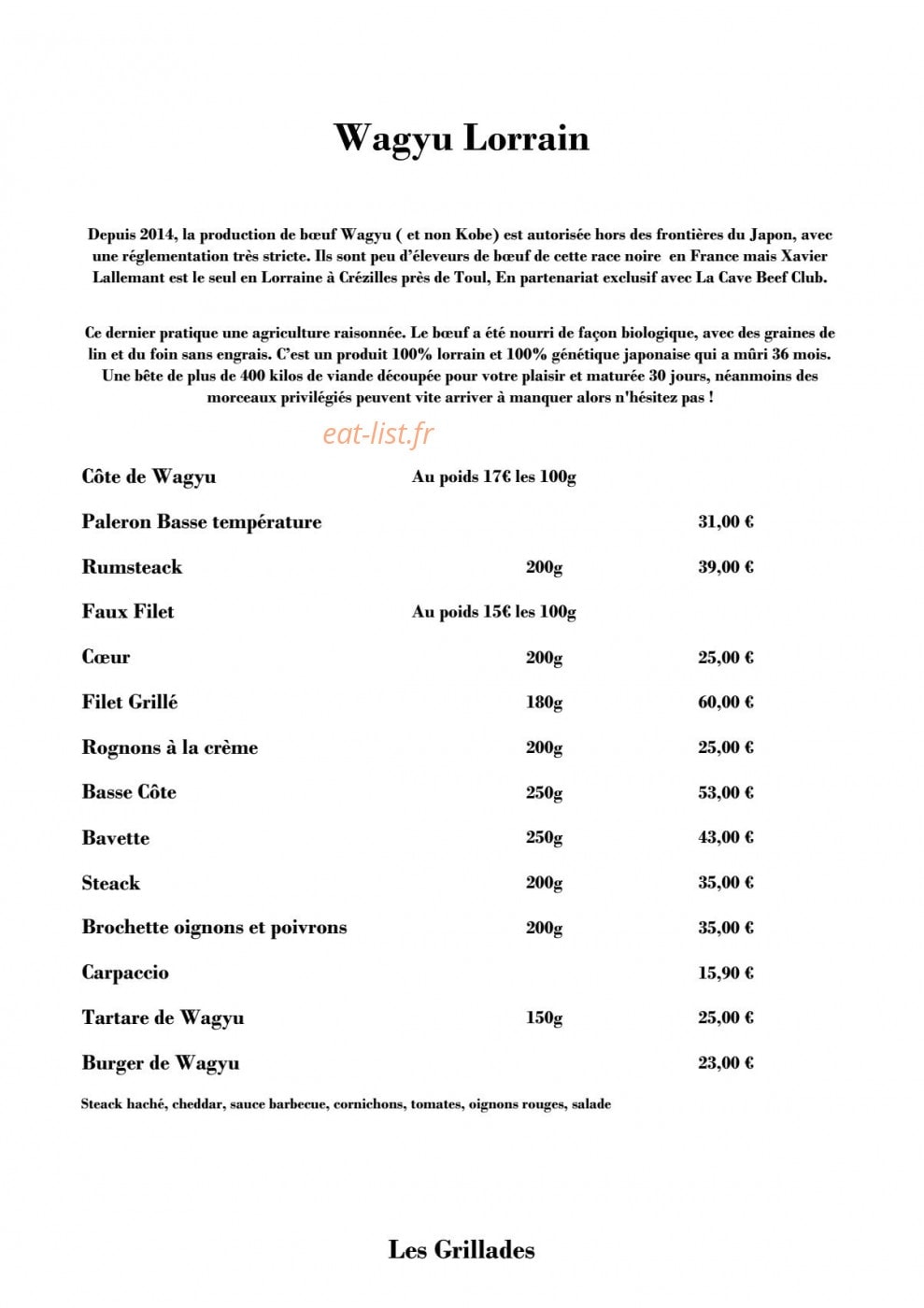 La Cave Beef Club — carte page 3