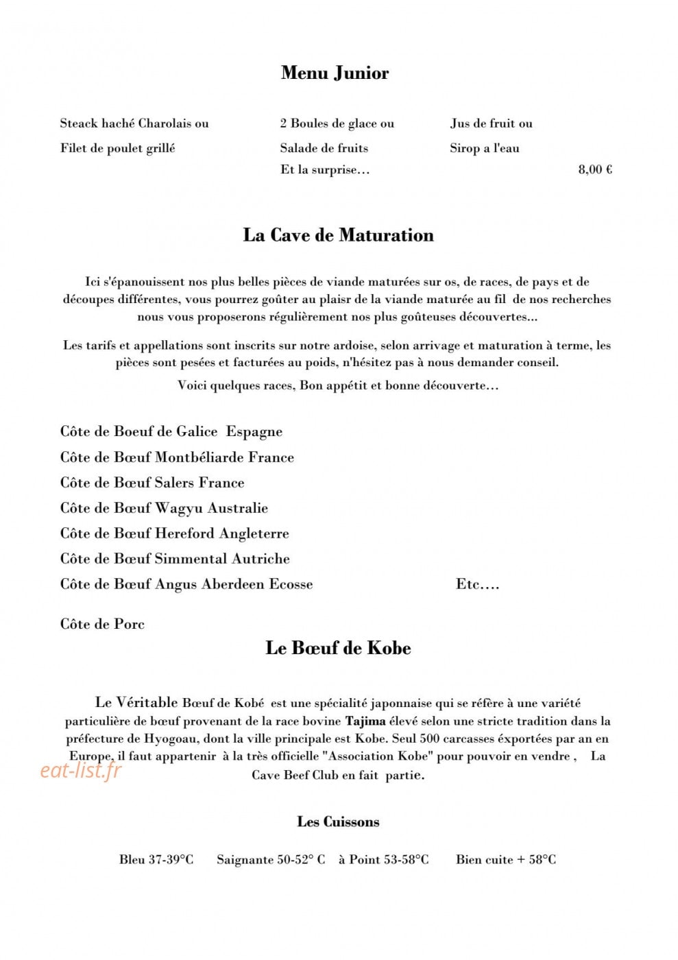 La Cave Beef Club — carte page 2