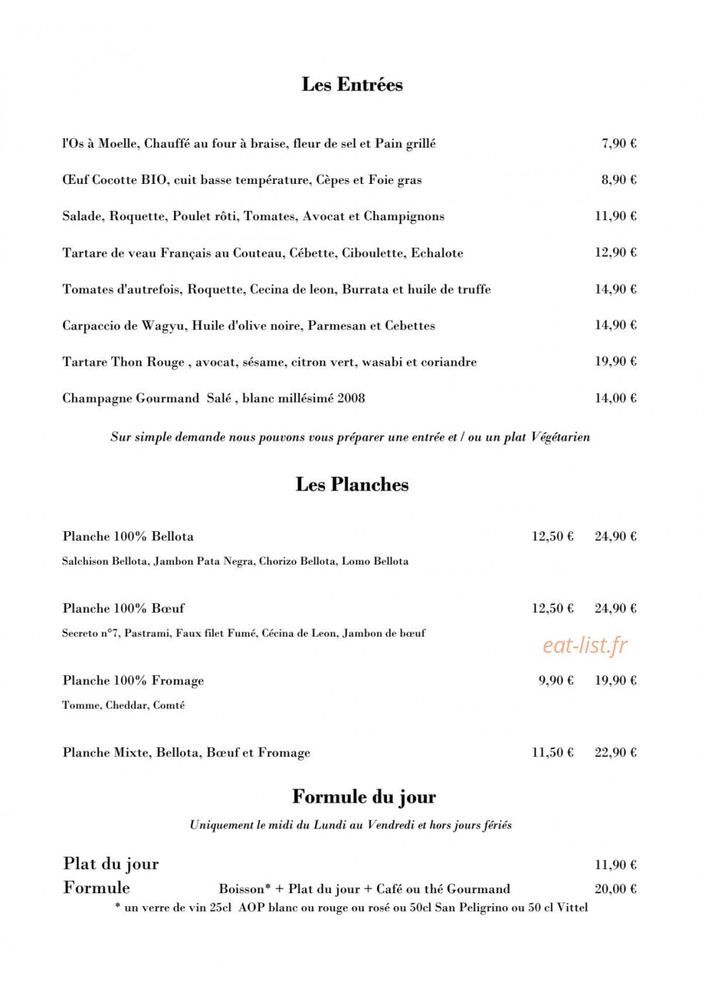 La Cave Beef Club — carte page 1