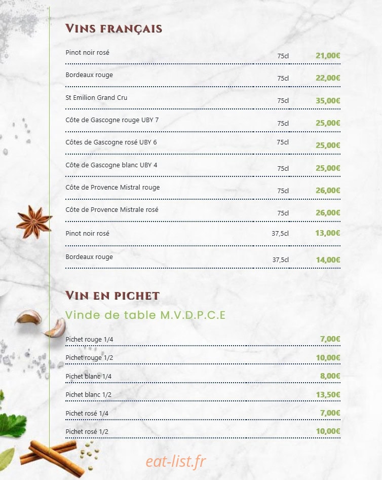 La Couscoussière — carte page 8