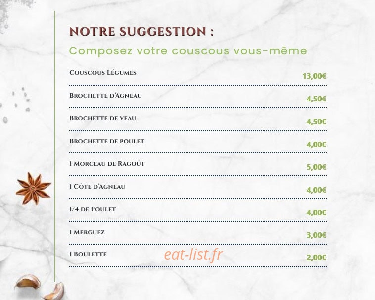 La Couscoussière — carte page 3