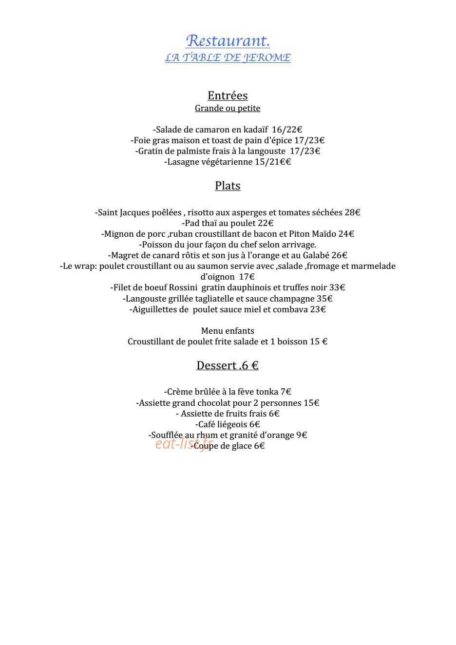 La Table de Jérôme — carte page 1