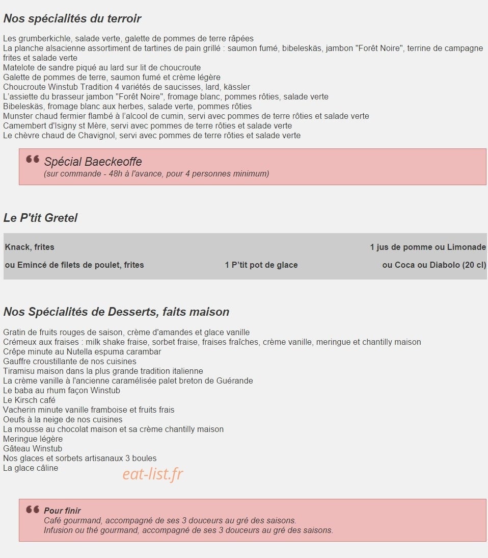 La Winstub — carte page 2