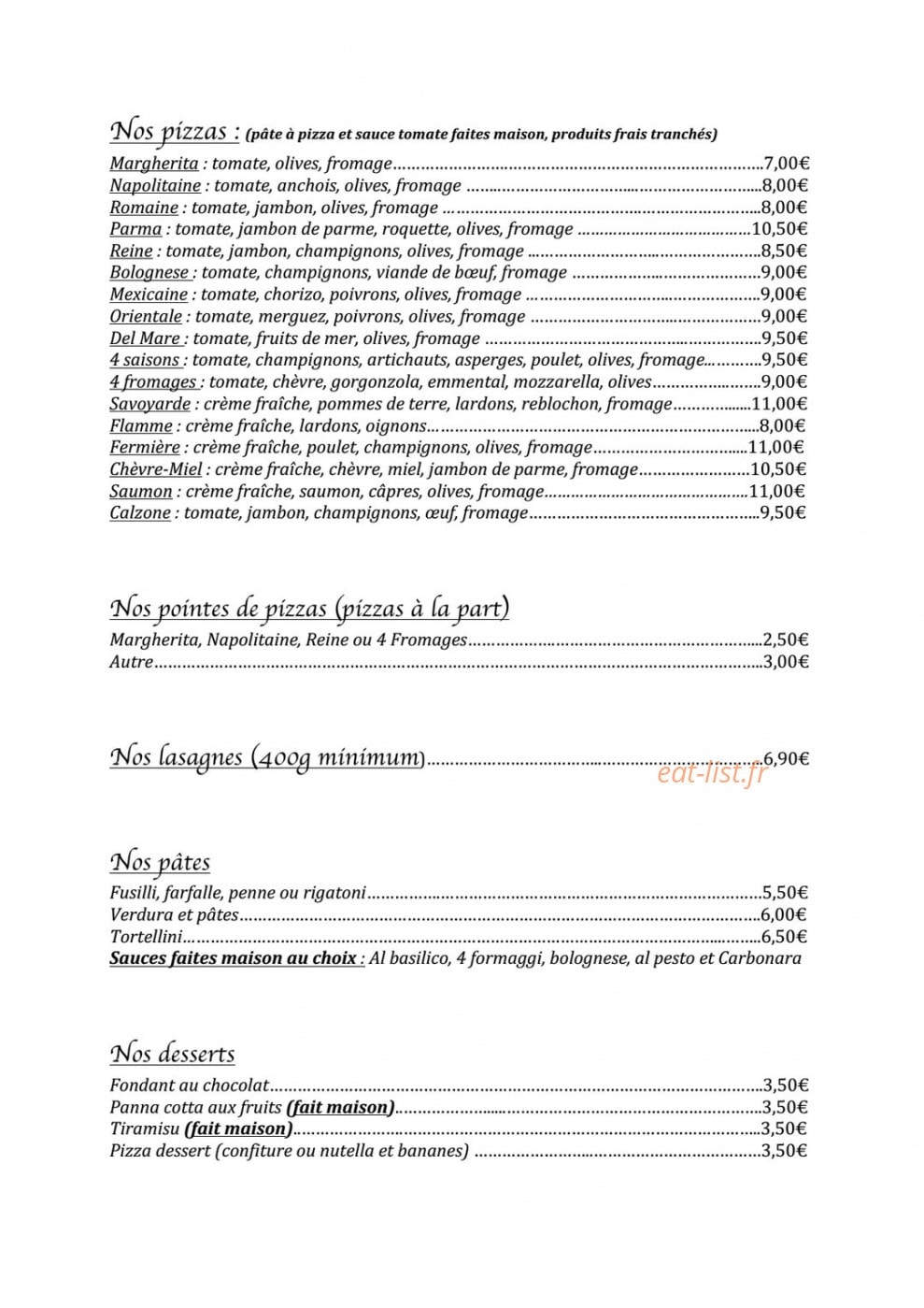 Le Pizzaiolo — carte page 1