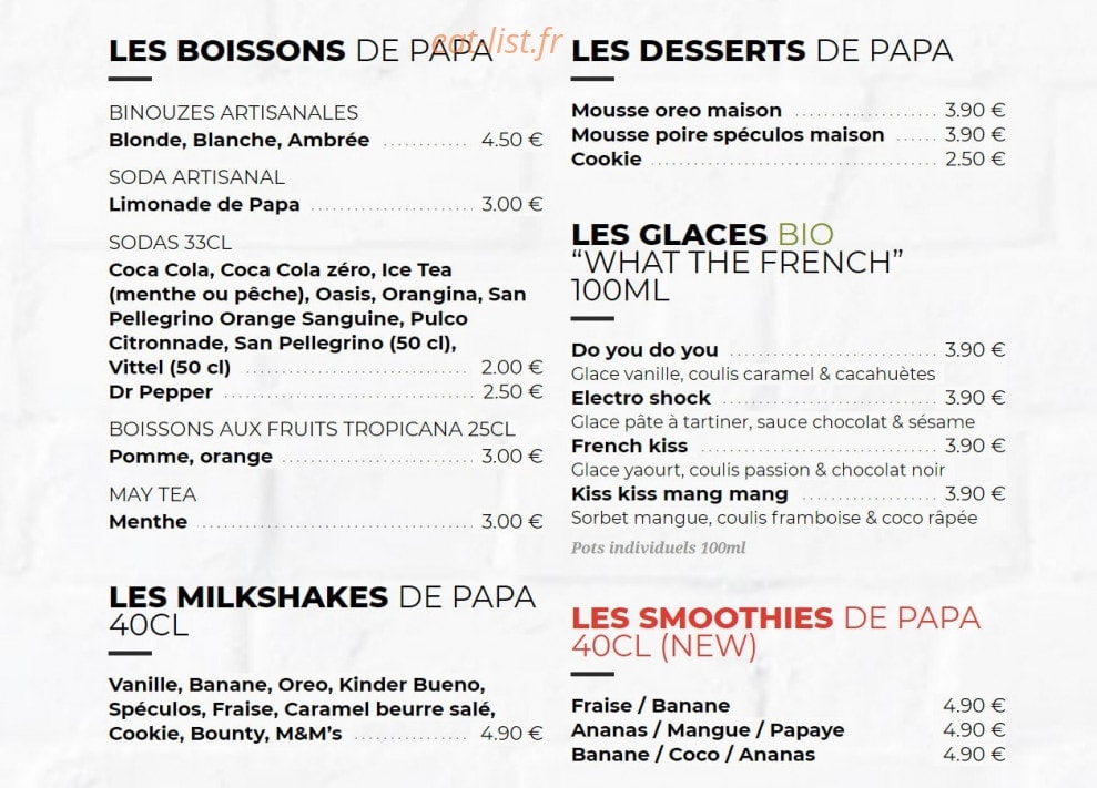 Les Burgers de Papa — carte page 4