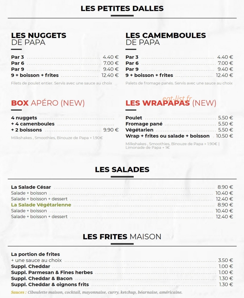 Les Burgers de Papa — carte page 3