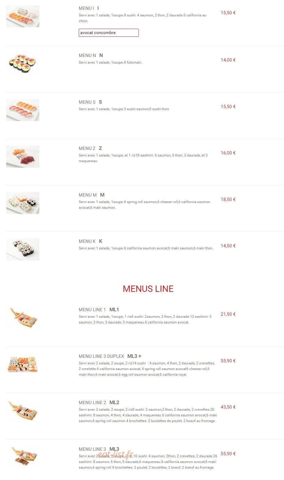Line Sushi — carte page 18