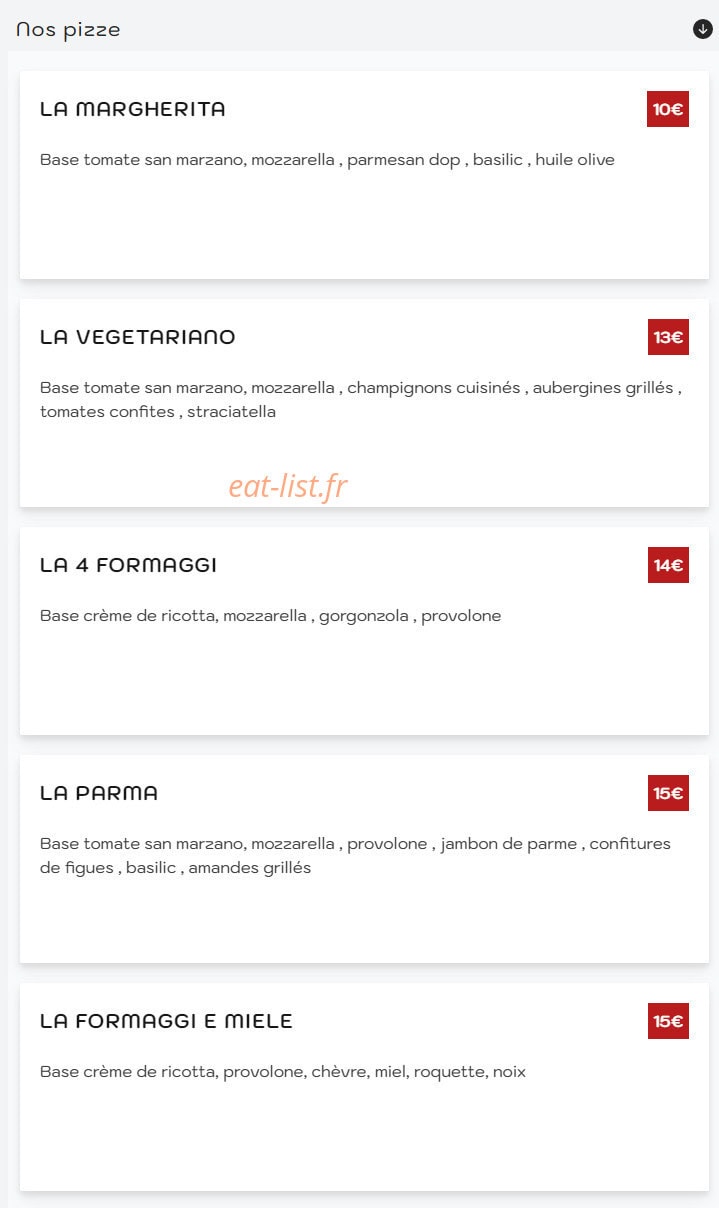 Manita Pizza — carte page 1