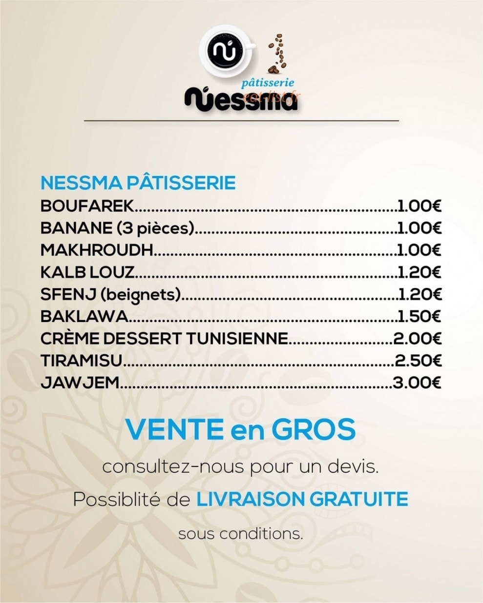 Nessma café — carte page 1