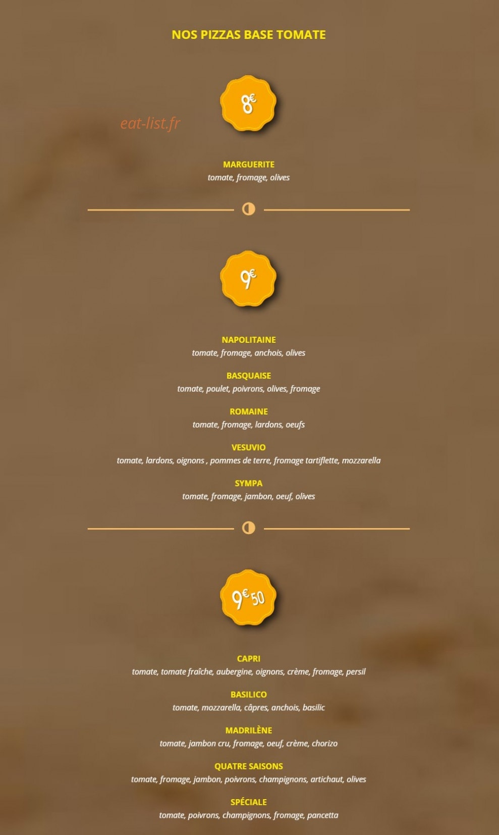 O vip pizza — carte page 2
