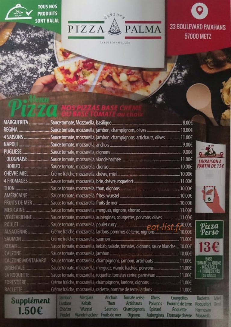 Pizza Palma — carte page 1