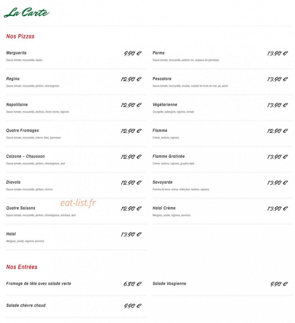 Pizzas Luisa — carte page 1