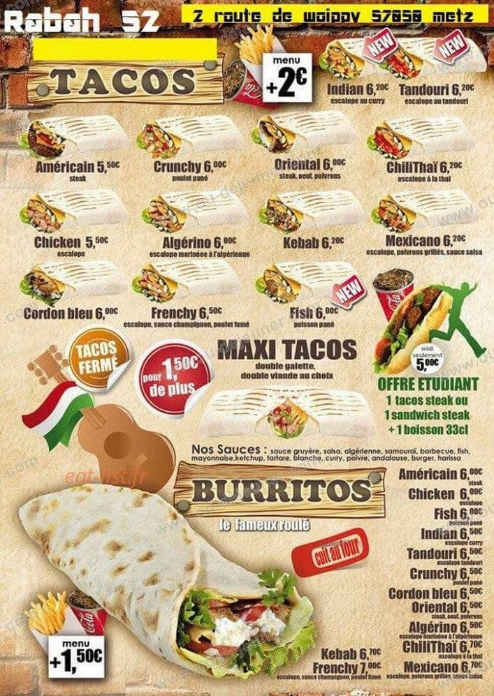 Rabah Tacos — carte page 1