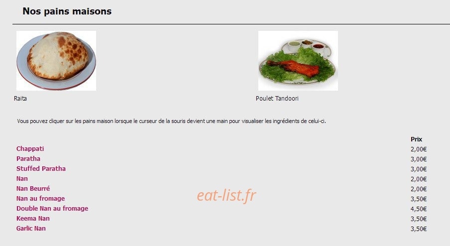 Restaurant la Vallée du Kashmir — carte page 6