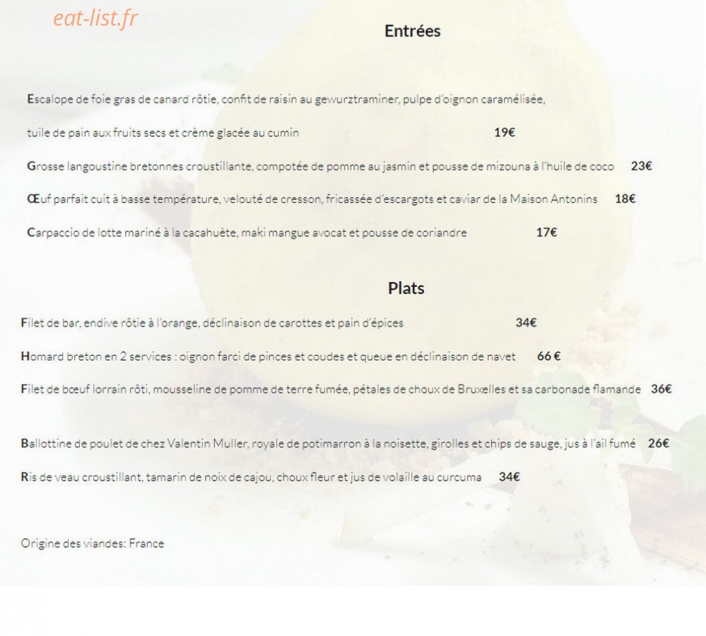 Restaurant Quintessence et Prestance — carte page 1