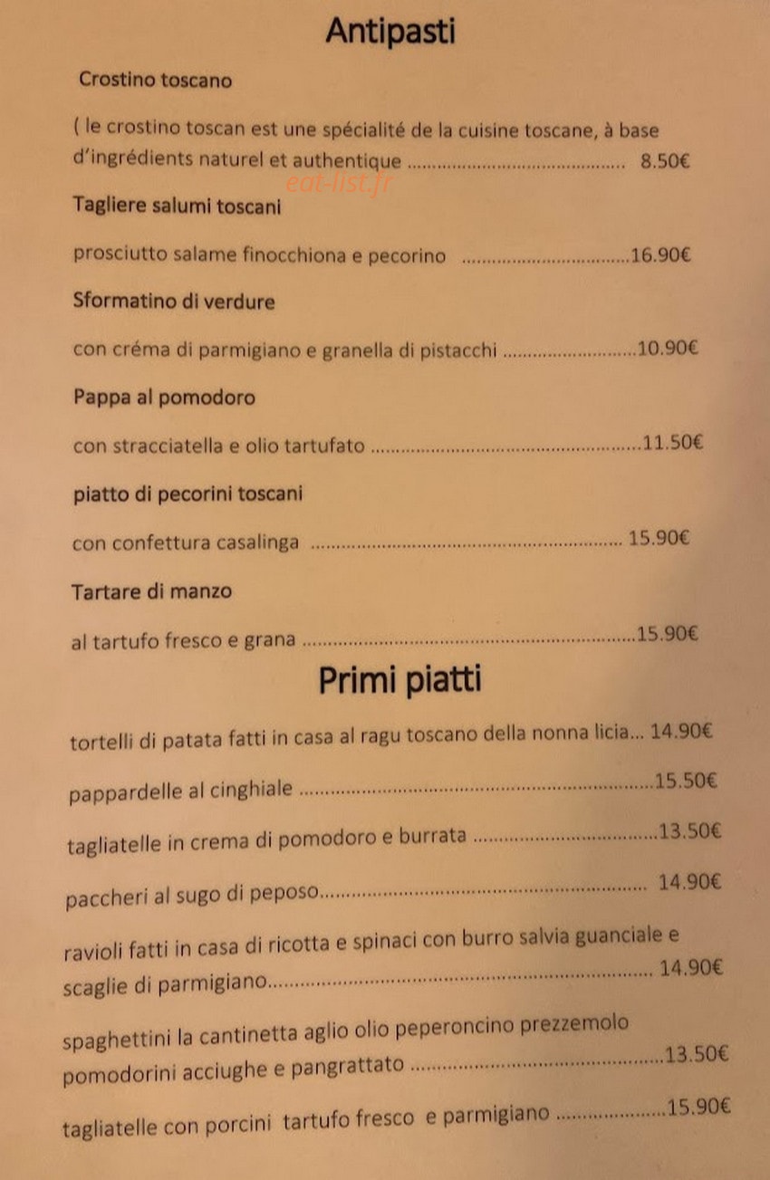 Trattoria la cantinetta — carte page 1