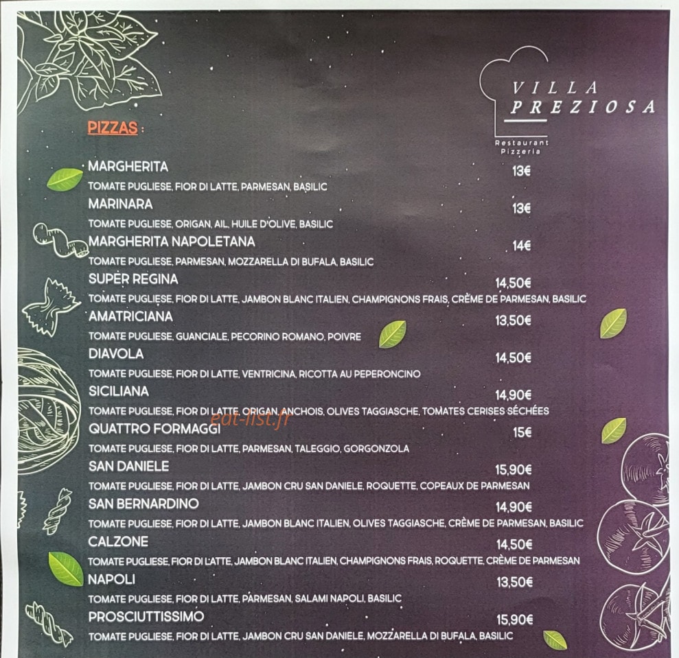 Villa Preziosa — carte page 1