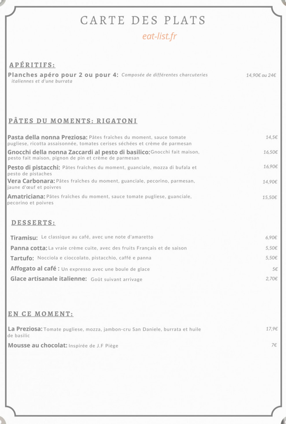 Villa Preziosa — carte page 2