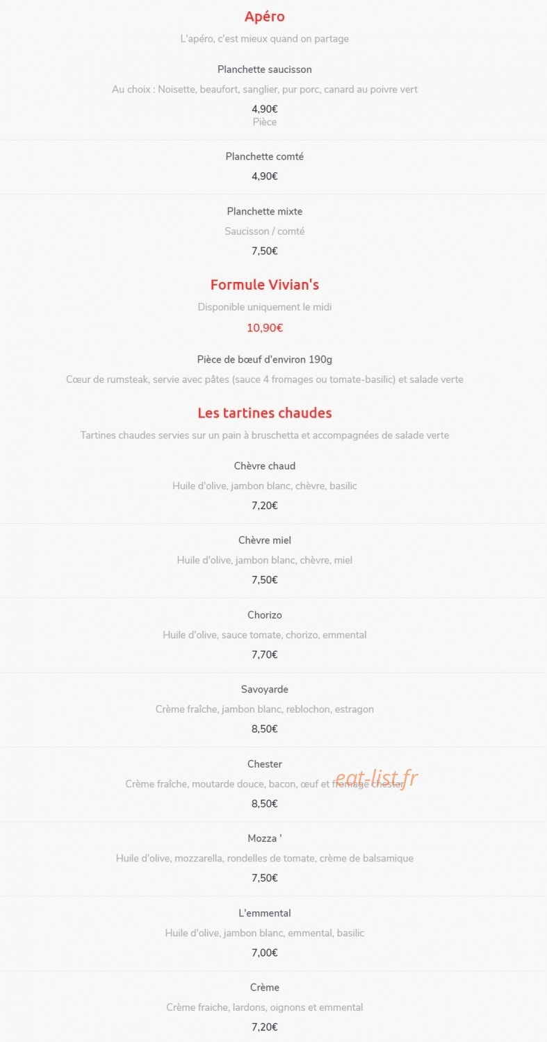 Vivian's Pub — carte page 1