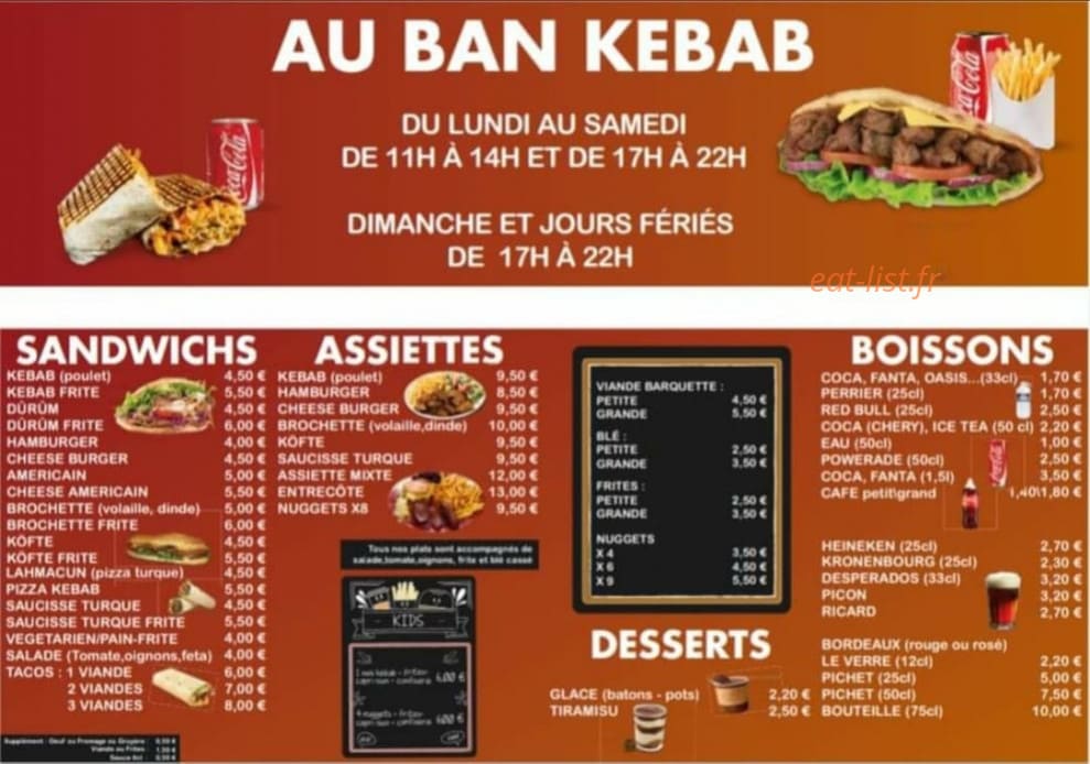 Au Ban Kebab — carte page 1