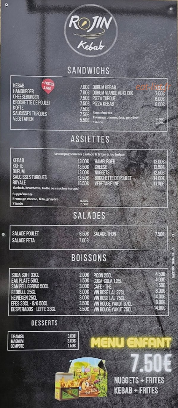 Rojin Kebab — carte page 1