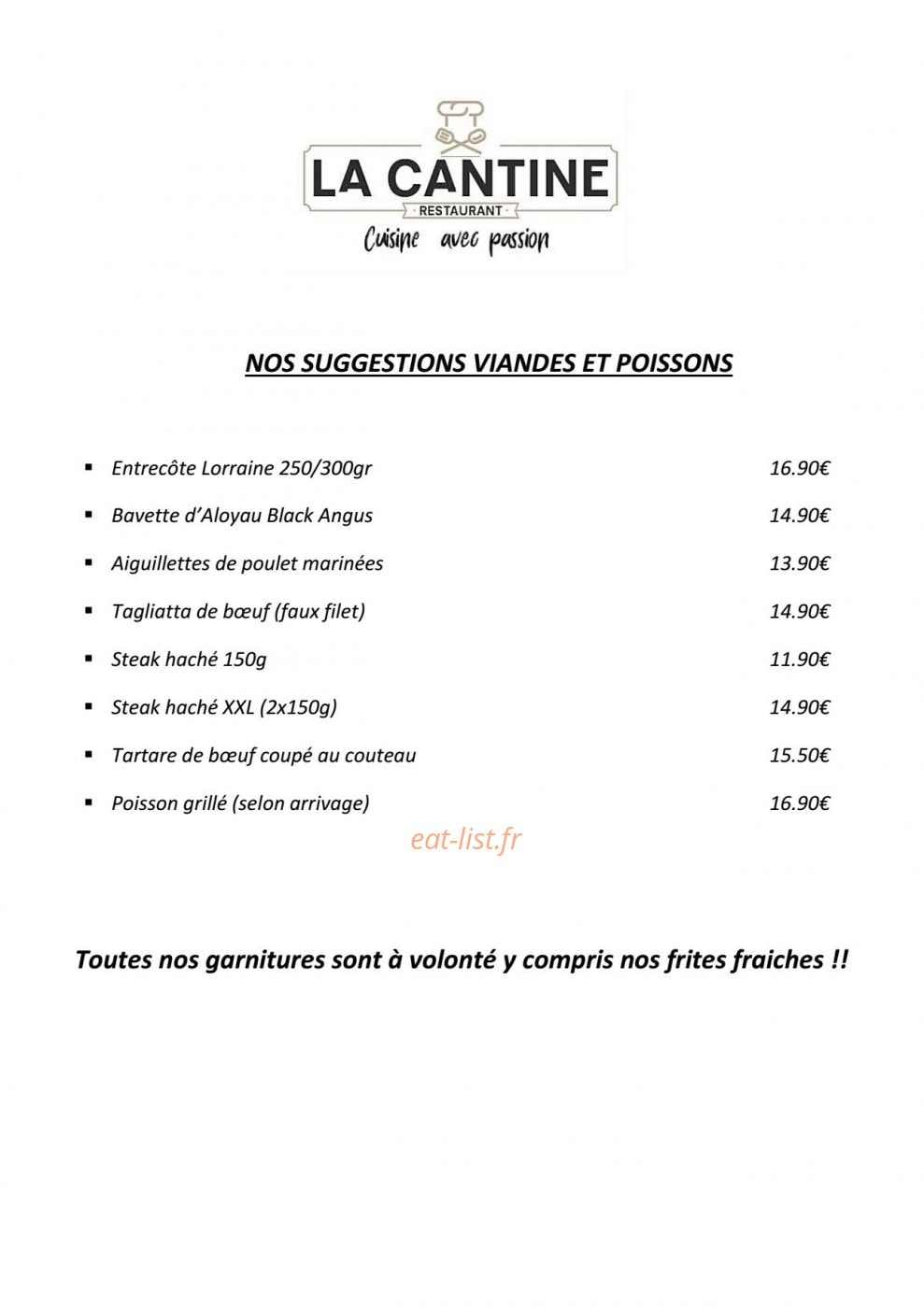 La Cantine — carte page 1