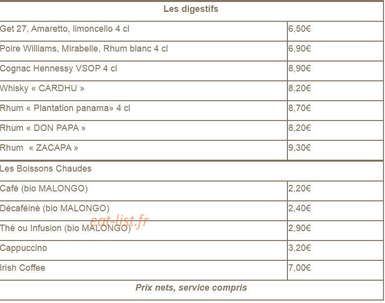 Carte et menu de Bistro des Canailles à Saint Julien les Metz — Les digestifs