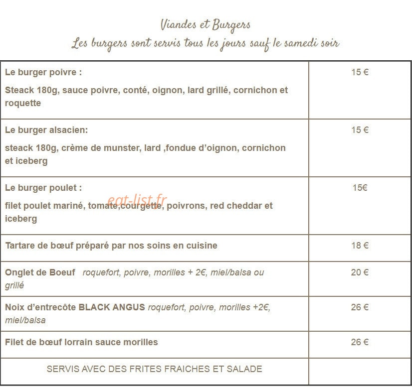 Carte et menu de Bistro des Canailles à Saint Julien les Metz — Les viandes et burgers