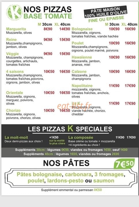 Le K pizza — carte page 2