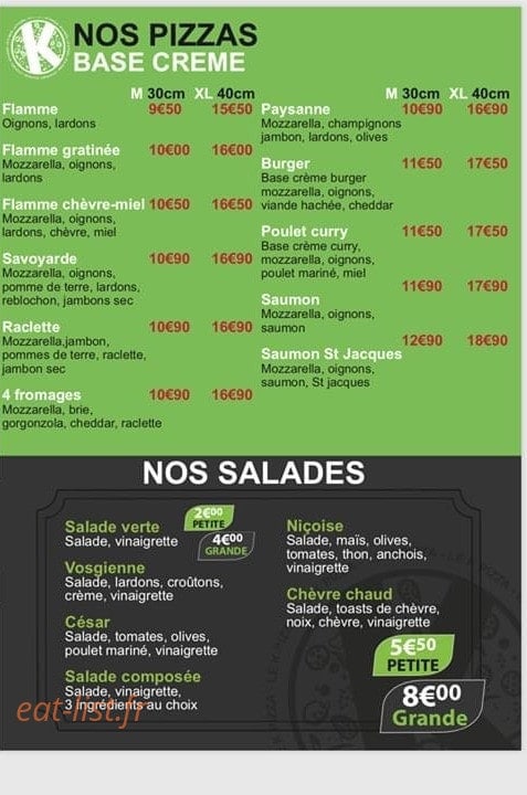 Le K pizza — carte page 3