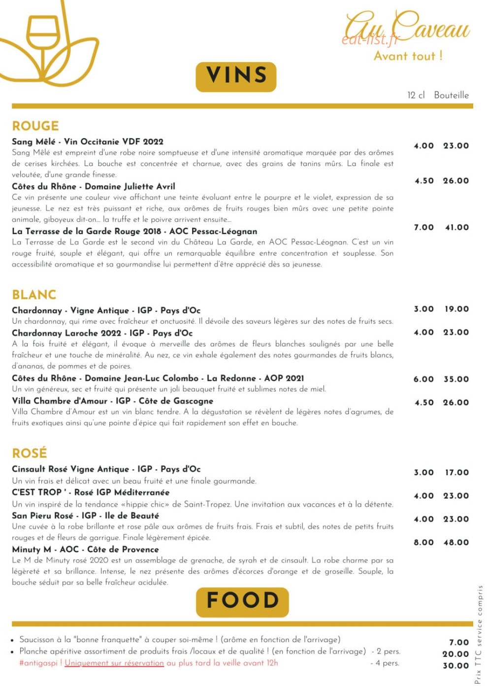 Au Caveau avant tout — carte page 2