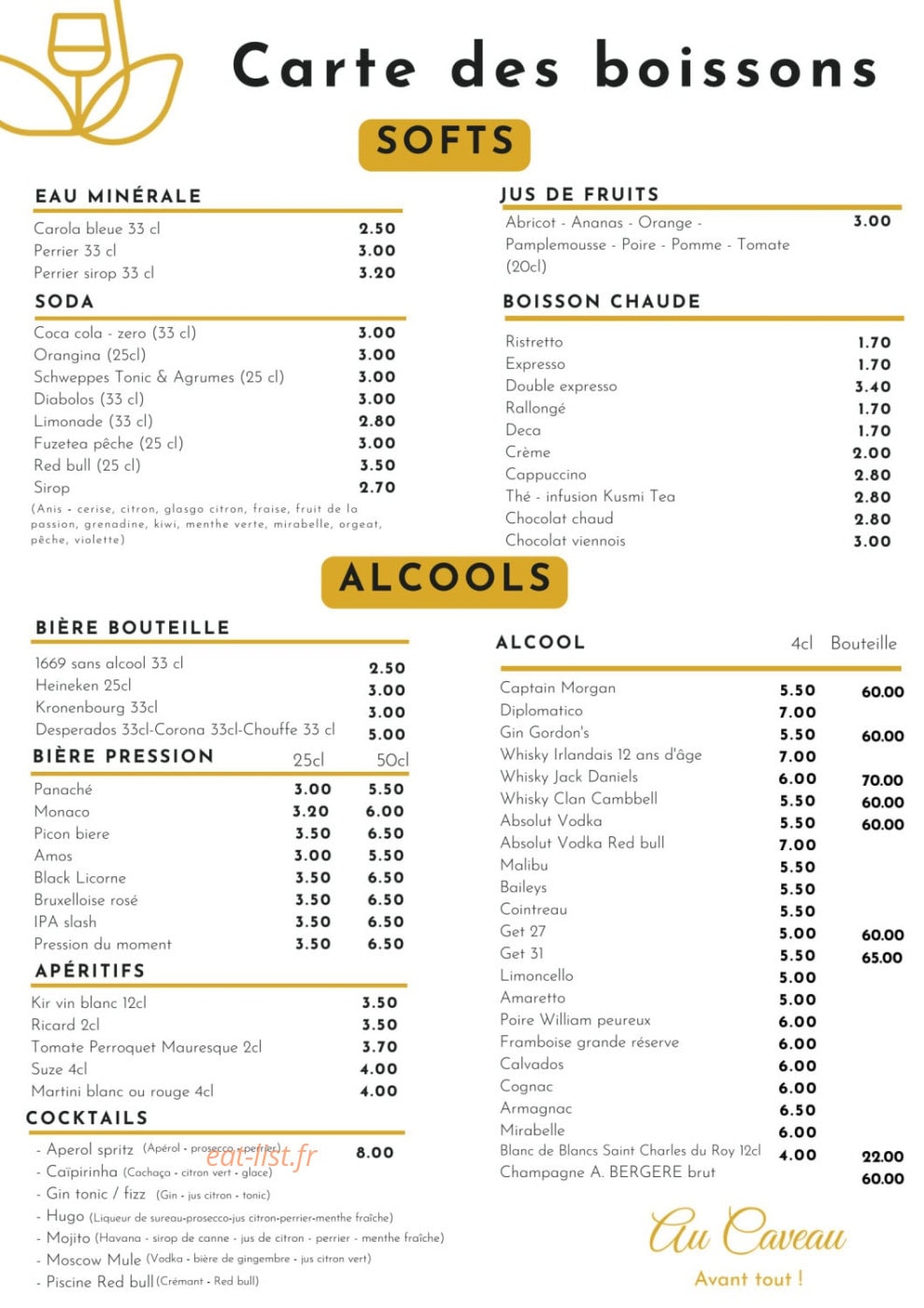 Au Caveau avant tout — carte page 1