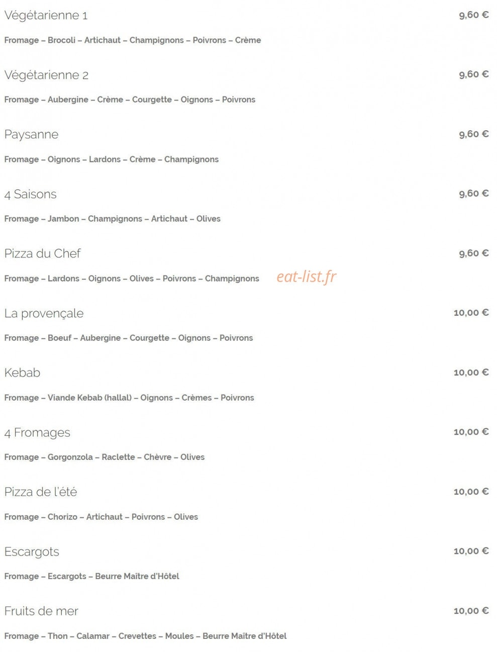 Acro Pizza — carte page 2
