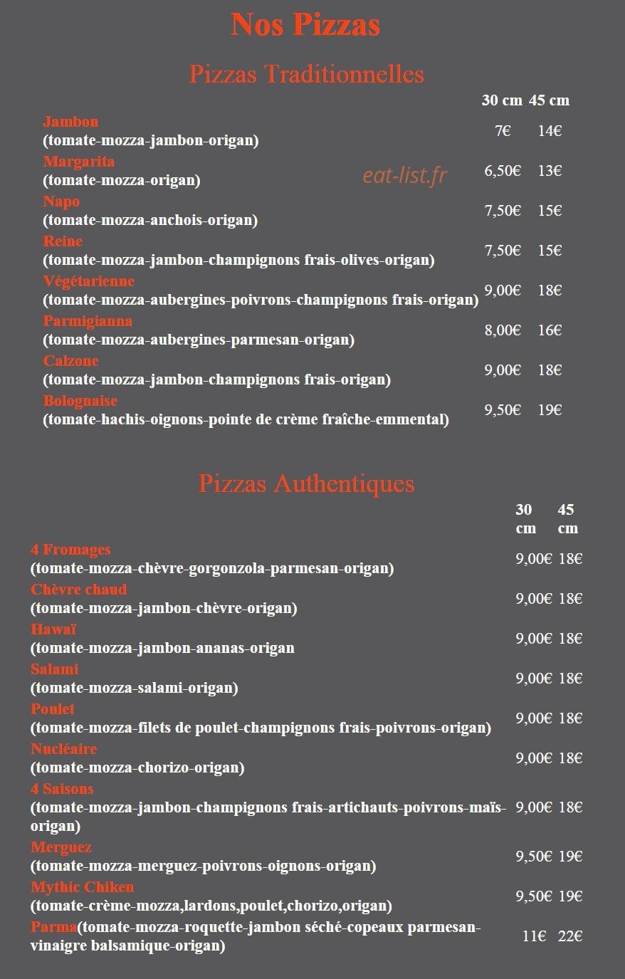 Centrale pizza — carte page 1